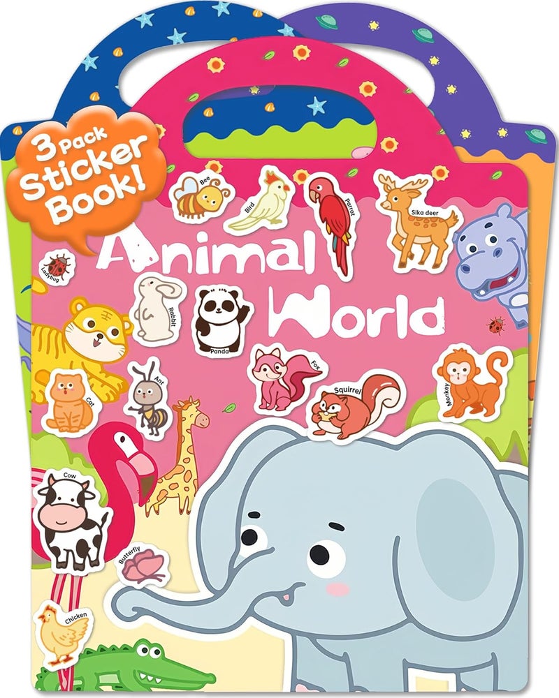 Benresive Reusable Sticker Books for Toddlers, 3 Sets Travel Stickers for Kids, Toddler Sticker Book, Crafts Activities for Toddlers, 3 and Up Birthday Gifts Travel Toys - Image 1